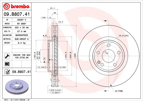 Bremsscheibe Vorderachse Brembo 09.B807.41 von Brembo