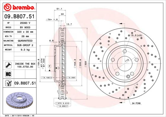 Bremsscheibe Vorderachse Brembo 09.B807.51 von Brembo