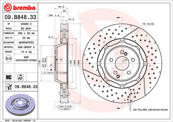 Bremsscheibe Vorderachse Brembo 09.B848.33 von Brembo