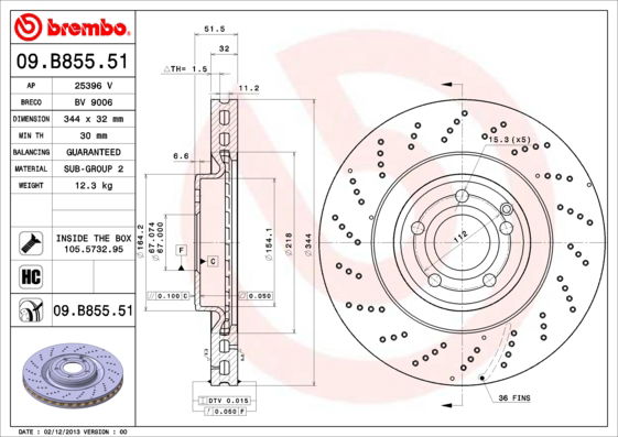 Bremsscheibe Vorderachse Brembo 09.B855.51 von Brembo