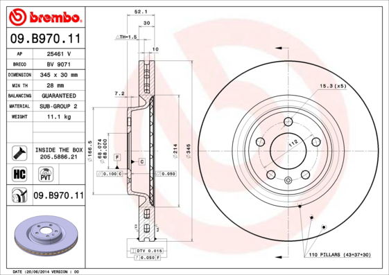 Bremsscheibe Vorderachse Brembo 09.B970.11 von Brembo