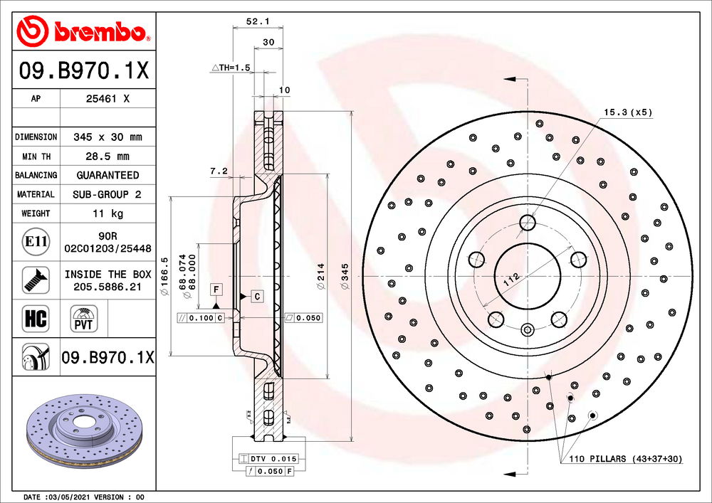 Bremsscheibe Vorderachse Brembo 09.B970.1X von Brembo