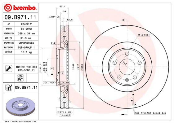 Bremsscheibe Vorderachse Brembo 09.B971.11 von Brembo