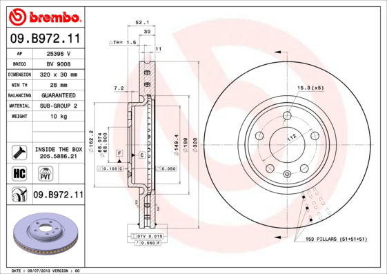 Bremsscheibe Vorderachse Brembo 09.B972.11 von Brembo