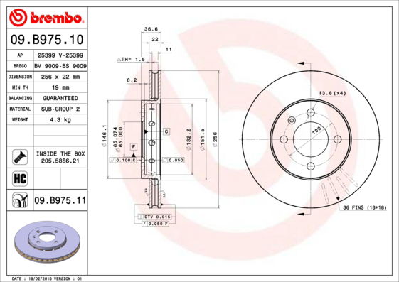 Bremsscheibe Vorderachse Brembo 09.B975.11 von Brembo