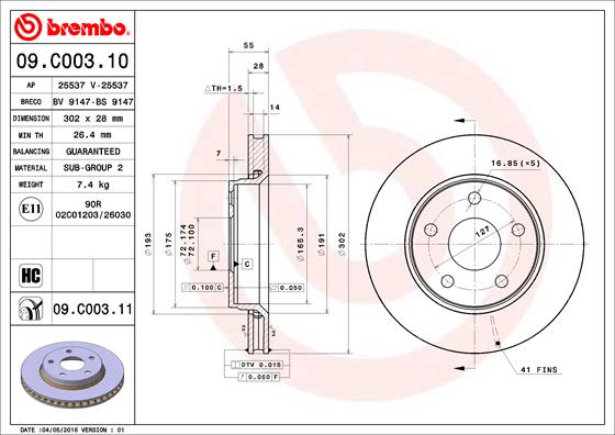 Bremsscheibe Vorderachse Brembo 09.C003.11 von Brembo