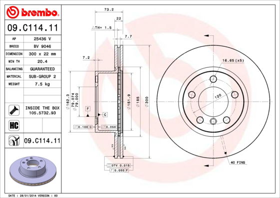 Bremsscheibe Vorderachse Brembo 09.C114.11 von Brembo