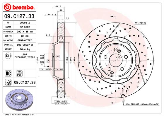 Bremsscheibe Vorderachse Brembo 09.C127.33 von Brembo