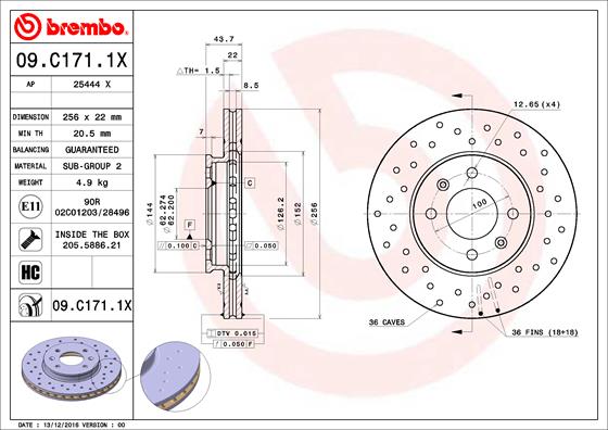 Bremsscheibe Vorderachse Brembo 09.C171.1X von Brembo