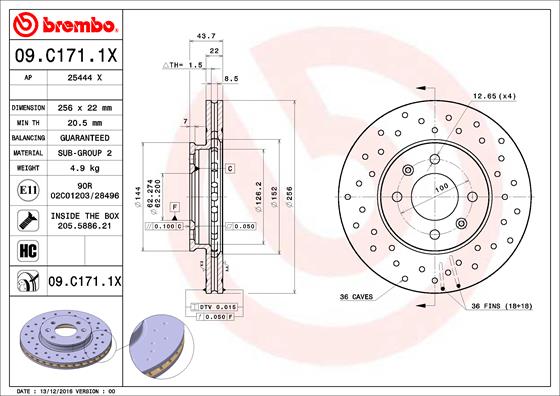 Bremsscheibe Vorderachse Brembo 09.C171.1X Bremsscheibe Vorderachse Brembo 09.C171.1X von Brembo