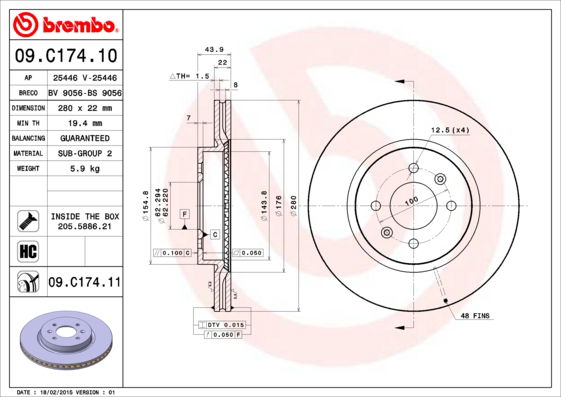 Bremsscheibe Vorderachse Brembo 09.C174.11 von Brembo