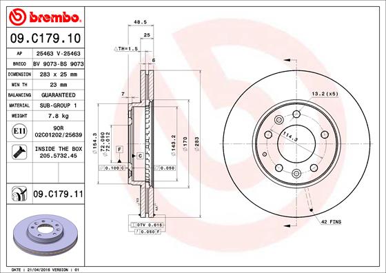 Bremsscheibe Vorderachse Brembo 09.C179.11 von Brembo