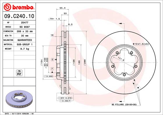 Bremsscheibe Vorderachse Brembo 09.C240.10 von Brembo