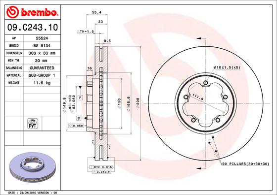 Bremsscheibe Vorderachse Brembo 09.C243.10 von Brembo