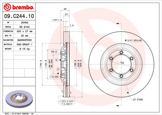 Bremsscheibe Vorderachse Brembo 09.C244.10 von Brembo