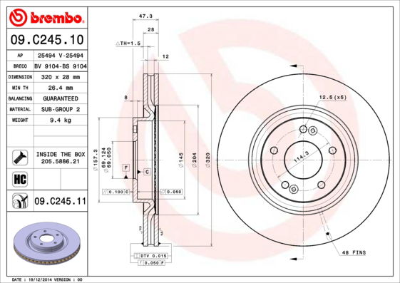 Bremsscheibe Vorderachse Brembo 09.C245.11 von Brembo