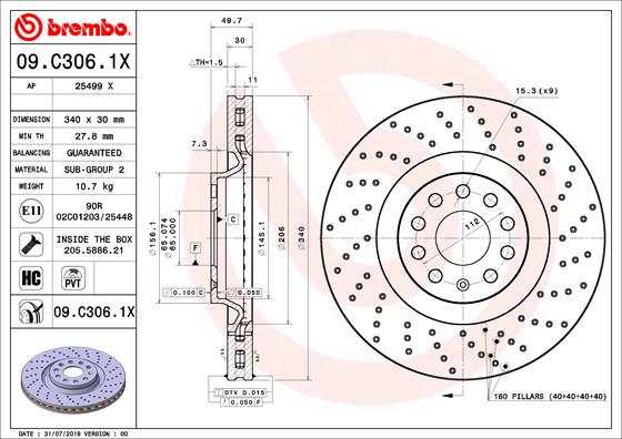 Bremsscheibe Vorderachse Brembo 09.C306.1X von Brembo