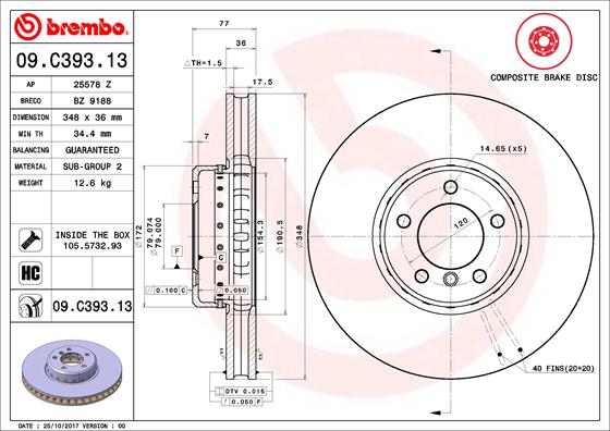 Bremsscheibe Vorderachse Brembo 09.C393.13 von Brembo