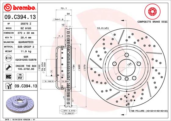 Bremsscheibe Vorderachse Brembo 09.C394.13 von Brembo