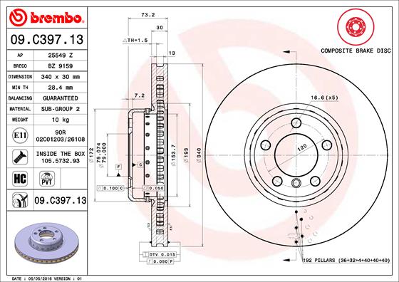 Bremsscheibe Vorderachse Brembo 09.C397.13 von Brembo