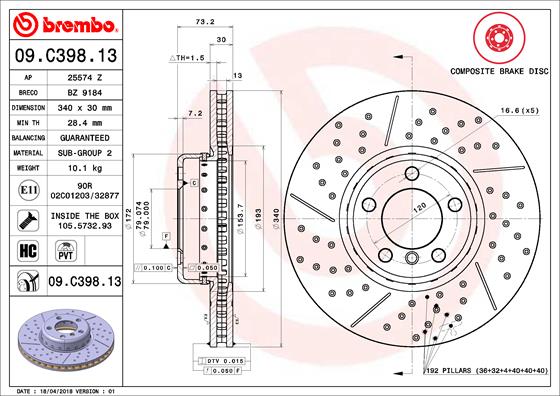 Bremsscheibe Vorderachse Brembo 09.C398.13 von Brembo