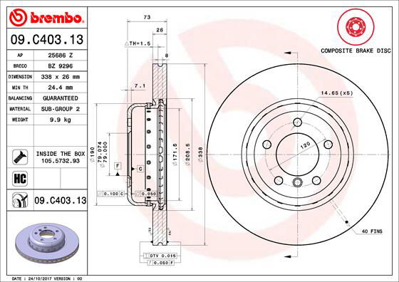 Bremsscheibe Vorderachse Brembo 09.C403.13 von Brembo