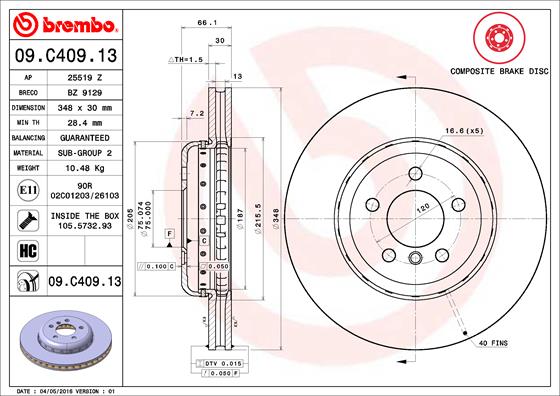 Bremsscheibe Vorderachse Brembo 09.C409.13 von Brembo