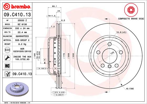 Bremsscheibe Vorderachse Brembo 09.C410.13 von Brembo