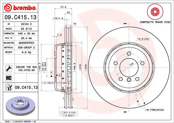 Bremsscheibe Vorderachse Brembo 09.C415.13 von Brembo