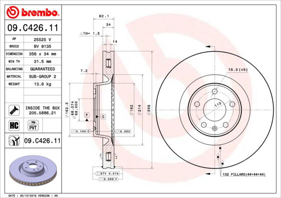 Bremsscheibe Vorderachse Brembo 09.C426.11 von Brembo