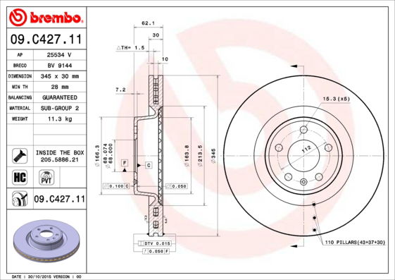 Bremsscheibe Vorderachse Brembo 09.C427.11 von Brembo