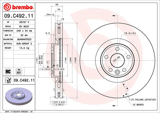 Bremsscheibe Vorderachse Brembo 09.C492.11 von Brembo