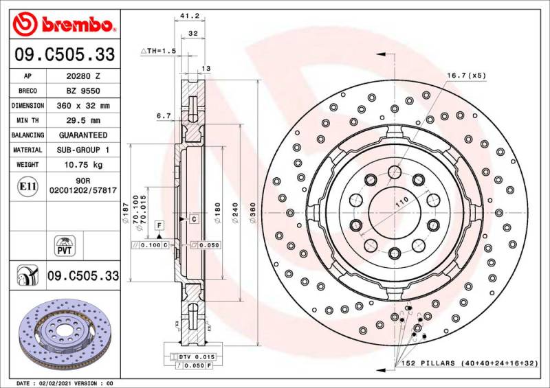 Bremsscheibe Vorderachse Brembo 09.C505.33 von Brembo