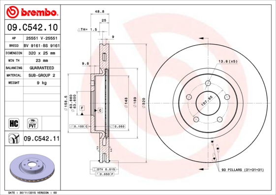 Bremsscheibe Vorderachse Brembo 09.C542.11 von Brembo