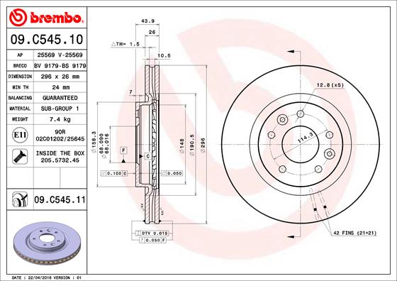 Bremsscheibe Vorderachse Brembo 09.C545.11 von Brembo