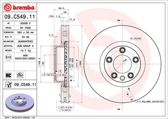 Bremsscheibe Vorderachse Brembo 09.C549.11 von Brembo