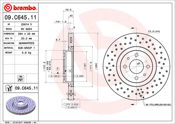 Bremsscheibe Vorderachse Brembo 09.C645.11 von Brembo