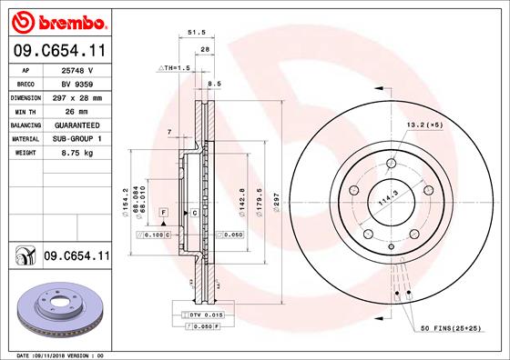 Bremsscheibe Vorderachse Brembo 09.C654.11 von Brembo