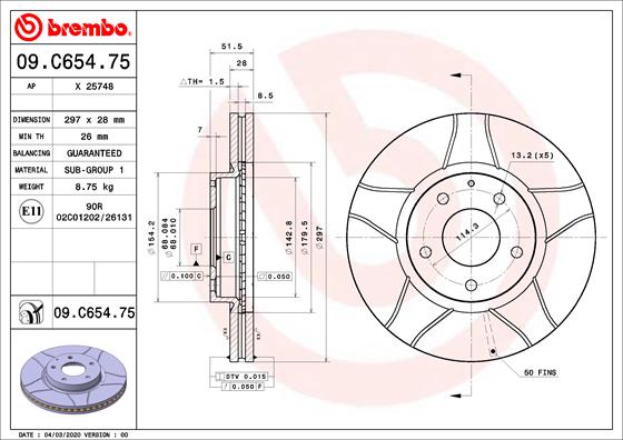 Bremsscheibe Vorderachse Brembo 09.C654.75 von Brembo