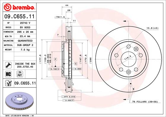 Bremsscheibe Vorderachse Brembo 09.C655.11 von Brembo