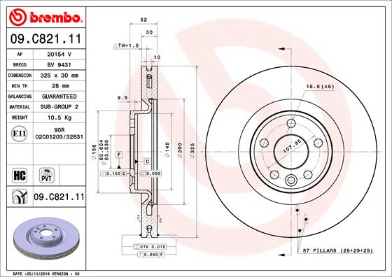 Bremsscheibe Vorderachse Brembo 09.C821.11 von Brembo