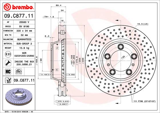 Bremsscheibe Vorderachse Brembo 09.C877.11 von Brembo