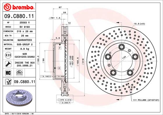 Bremsscheibe Vorderachse Brembo 09.C880.11 von Brembo