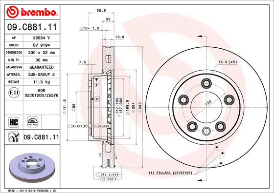 Bremsscheibe Vorderachse Brembo 09.C881.11 von Brembo