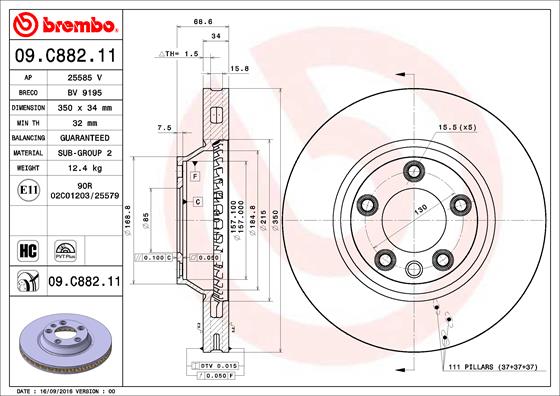 Bremsscheibe Vorderachse Brembo 09.C882.11 von Brembo