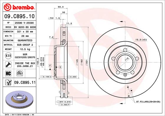 Bremsscheibe Vorderachse Brembo 09.C895.11 von Brembo