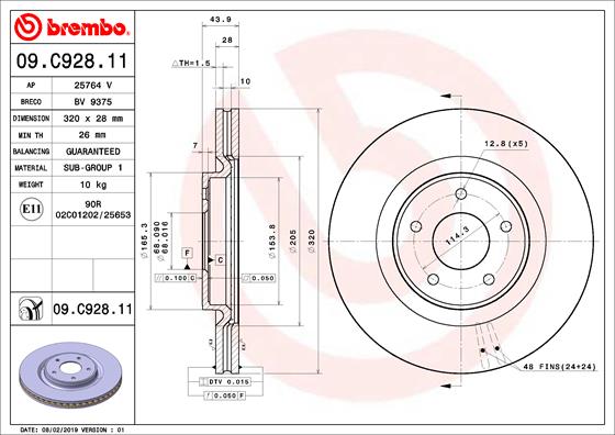 Bremsscheibe Vorderachse Brembo 09.C928.11 von Brembo