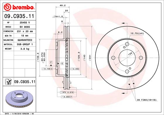 Bremsscheibe Vorderachse Brembo 09.C935.11 von Brembo