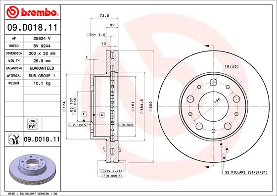 Bremsscheibe Vorderachse Brembo 09.D018.11 von Brembo