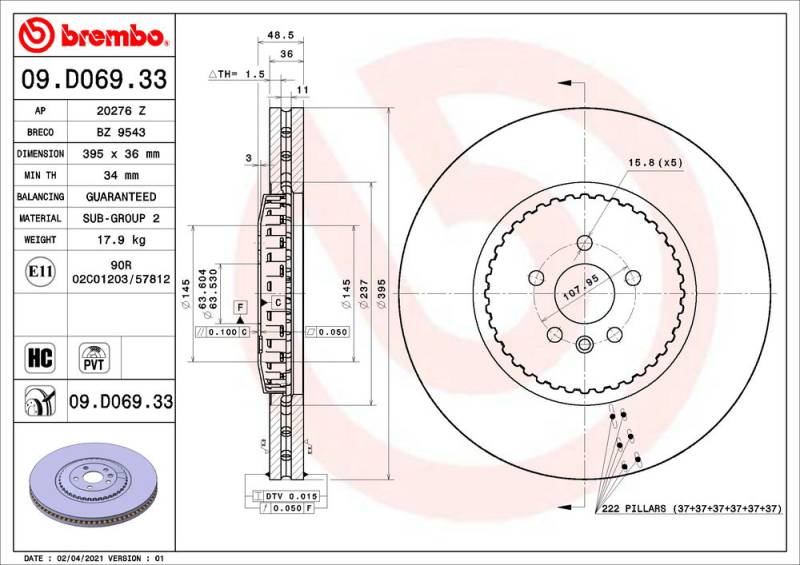 Bremsscheibe Vorderachse Brembo 09.D069.33 von Brembo